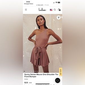 Lulu’s Sunny Soiree Mauve One-Shoulder Tie-Front Romper